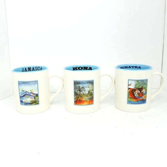 The Coffee Bean & Tea Leaf Co Ceramic Coffee 16oz Mugs Jamaica Kona Sumatra Lot3 - Picture 1 of 9